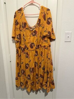 torrid Mustard Paisley Midi Dress with Crisscross Back